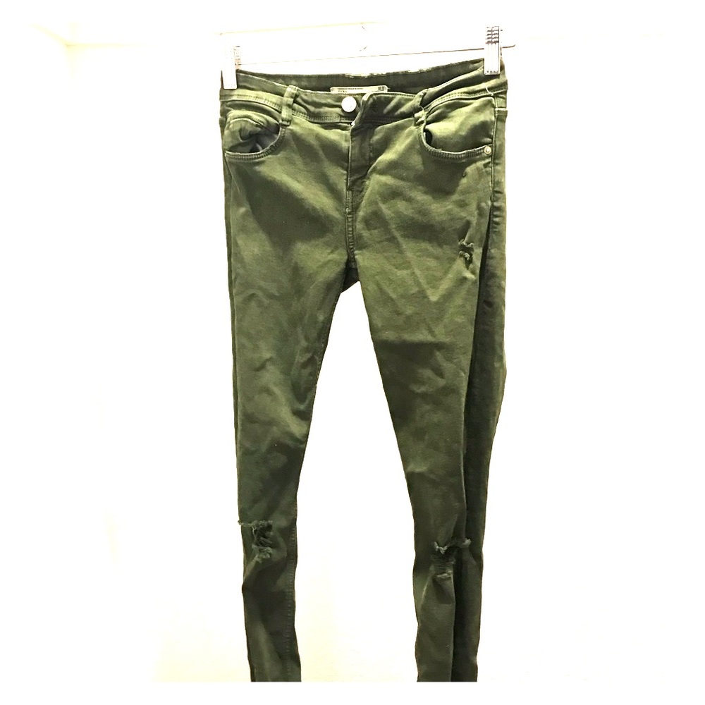 Zara Green Skinny Ripped/ Distressed Jeans